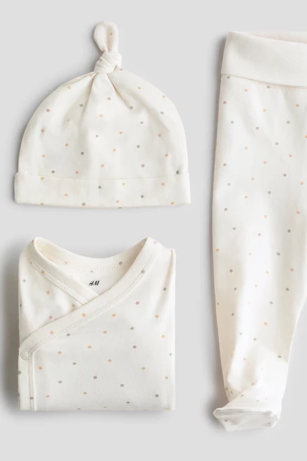 3-piece Cotton Jersey Set cream/dotted