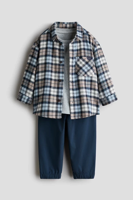 3-Piece Cotton Set dark blue/plaid
