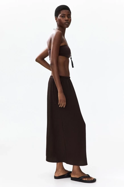 Crinkled Drawstring Skirt dark brown
