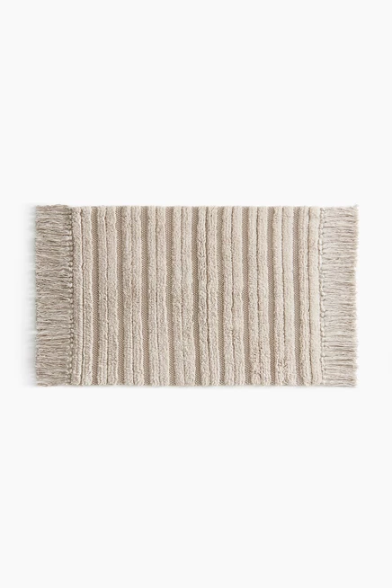 Fringed Cotton Bath Mat light beige