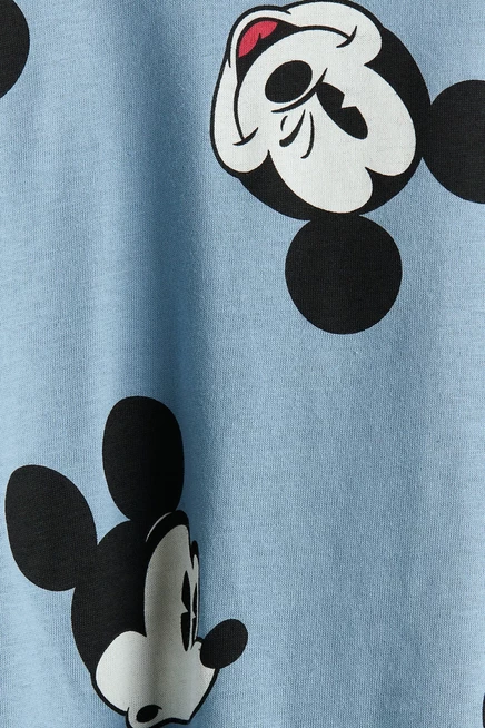 Cotton T-Shirt with Printed Motif dusty blue/mickey mouse