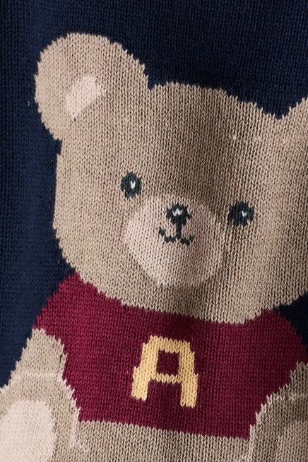 Jacquard-Knit Cotton Sweater navy blue/teddy bear