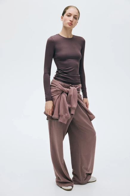Женский лонгслив H&M из микрофибры, темно-фиолетовый