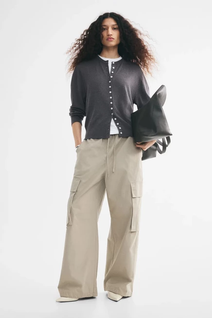 Fine-Knit Cardigan dark gray melange