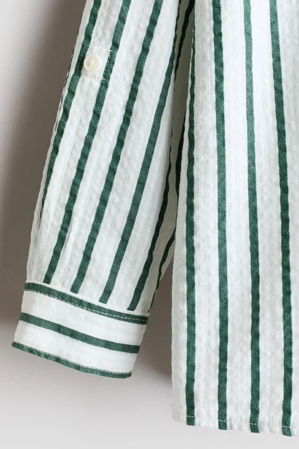 Детская хлопковая рубашка H&M со стойкой, бело-зелёная
