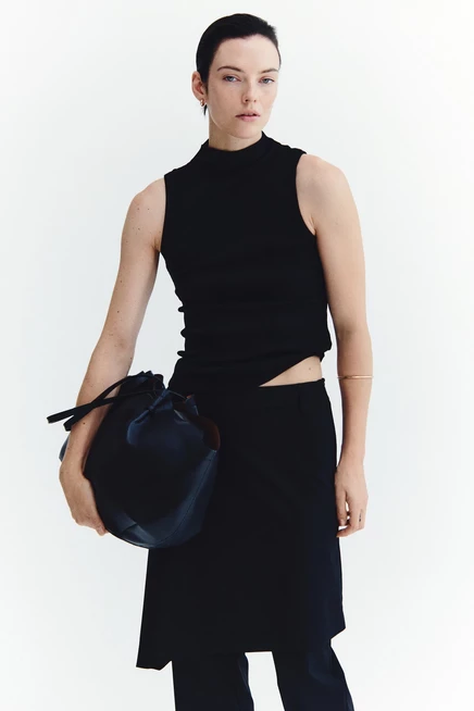 Silk-Blend Mock Turtleneck Top black