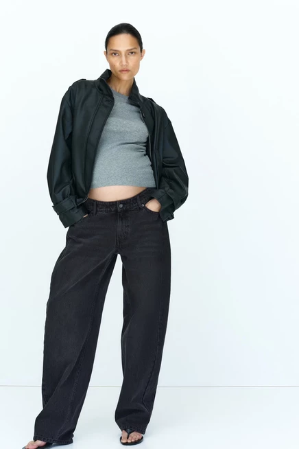 Женские джинсы H&M MAMA Barrel-Leg, черные