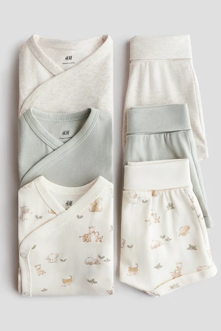 Детский комплект H&M, 6 предметов, зеленый с животными