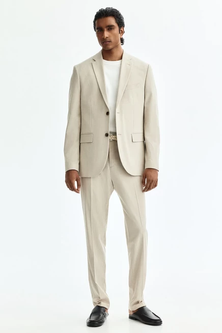 Мужской однобортный пиджак H&M slim-fit, бежевый