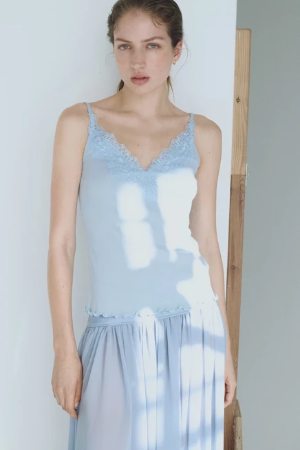 Женский топ H&M с кружевной отделкой, голубой