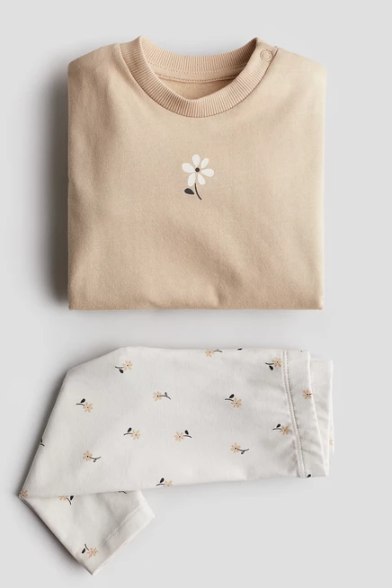 Детский комплект H&M, свитшот и леггинсы, бежевый в цветы
