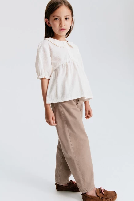 Cotton Twill Barrel-Leg Pants taupe