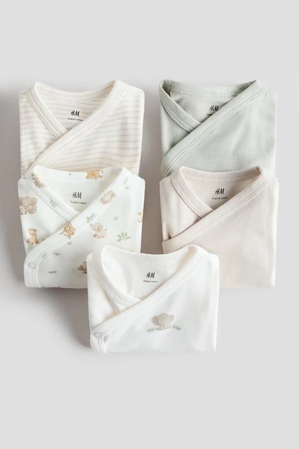 Детские боди H&M, 5 шт., светло-бежевые с животными