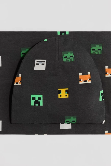 Детская шапка и снуд H&M, темно-серый с Minecraft