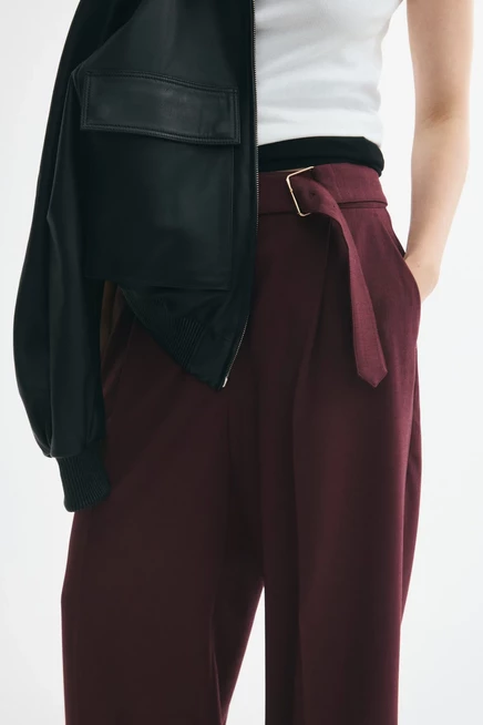 Straight-Leg Pants with Belt dark purple