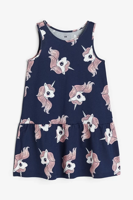 Детское платье H&M Ladybug, темно-синее с единорогами