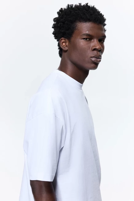 Мужская хлопковая футболка H&M оверсайз, белая