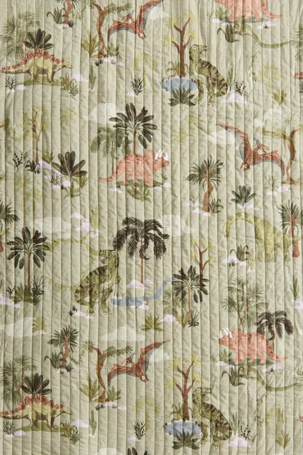 Quilted Cotton Bedspread dusty green/dinosaurs