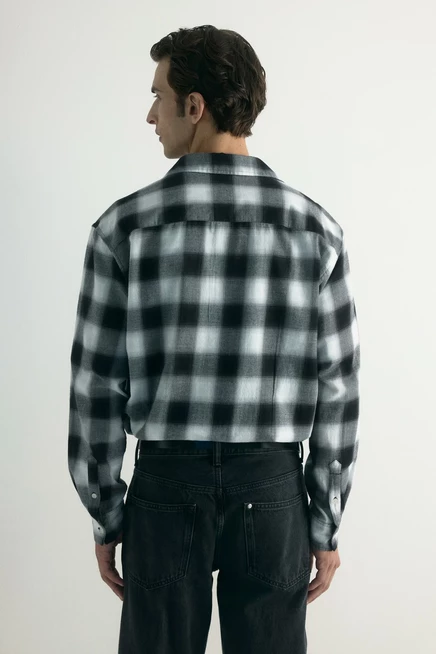 Мужская фланелевая рубашка H&M, черно-серая клетка
