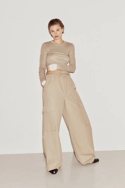 Женские брюки карго H&M из хлопка, тауп