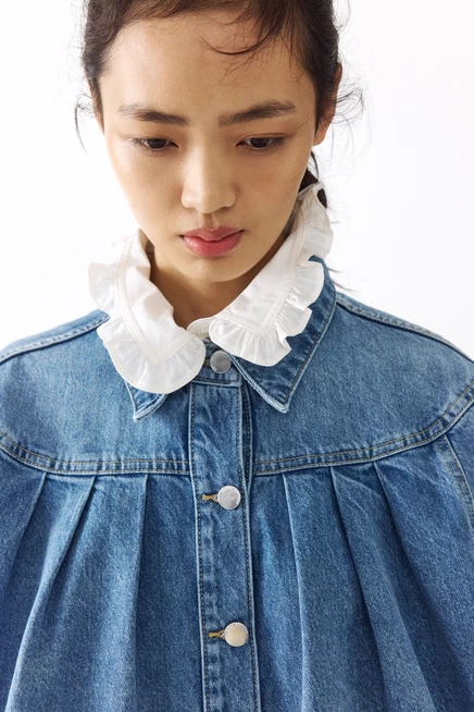Oversized Pleated Denim Jacket light denim blue