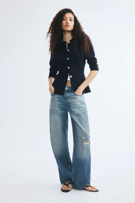 Fitted Fine-Knit Cardigan navy blue