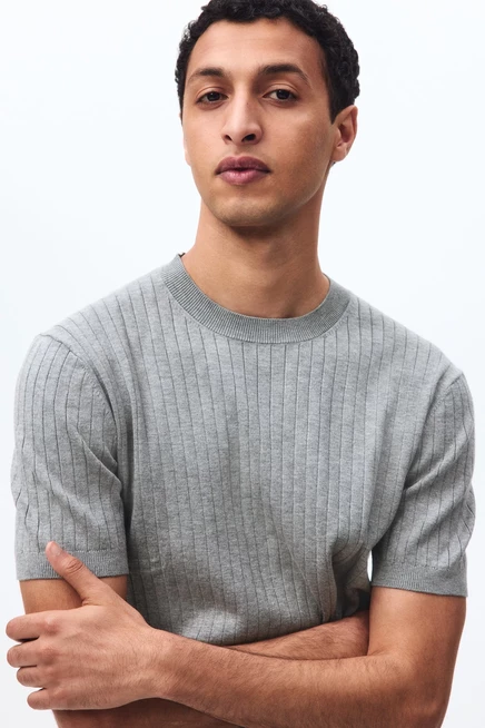 Мужская приталенная футболка H&M, серый меланж