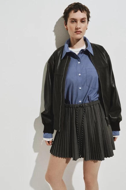 Женская рубашка H&M оверсайз из поплина, синяя в клетку