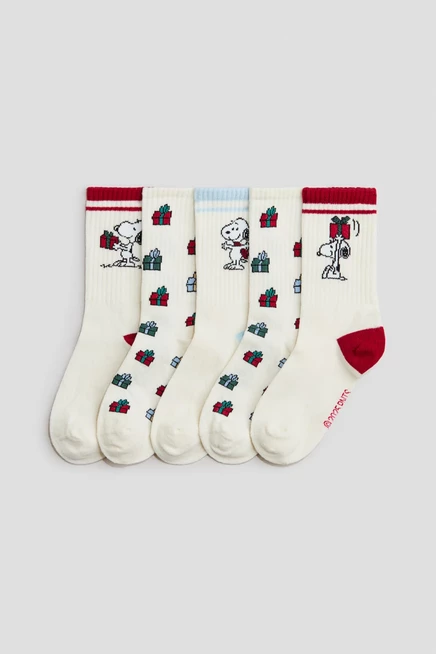 Детские носки H&M, 5 пар, белые с Снупи