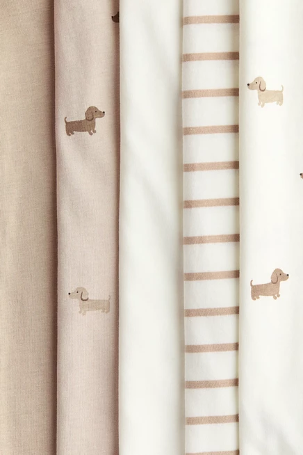 5-Pack Cotton Pajama Jumpsuits beige/dogs