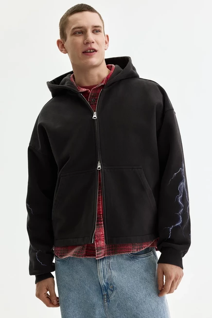 Мужская куртка‑худи H&M Oversized Boxy, чёрная