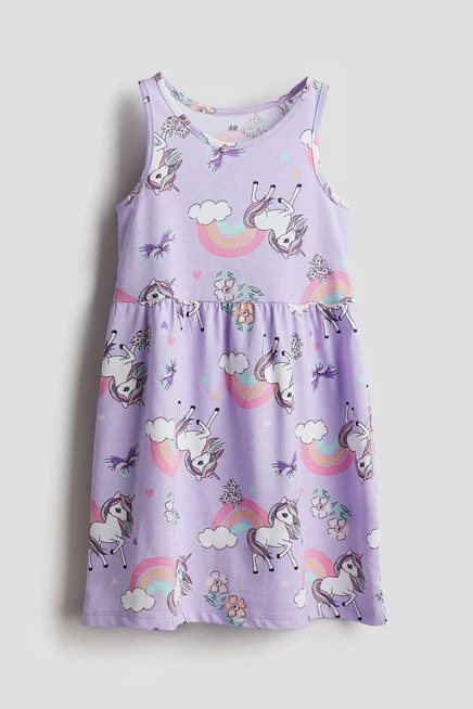 Детское платье H&M Ladybug, светло-фиолетовое с единорогами