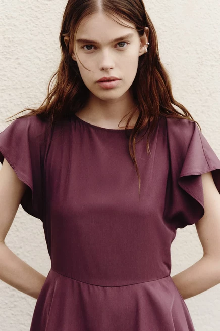 Женское платье H&M с ярусной юбкой, бордовое