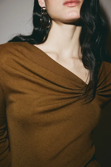 Женский топ H&M из вискозы с драпировкой, золотисто-коричневый