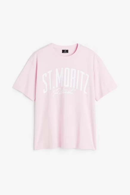 Мужская футболка H&M с принтом, розовая/st. moritz