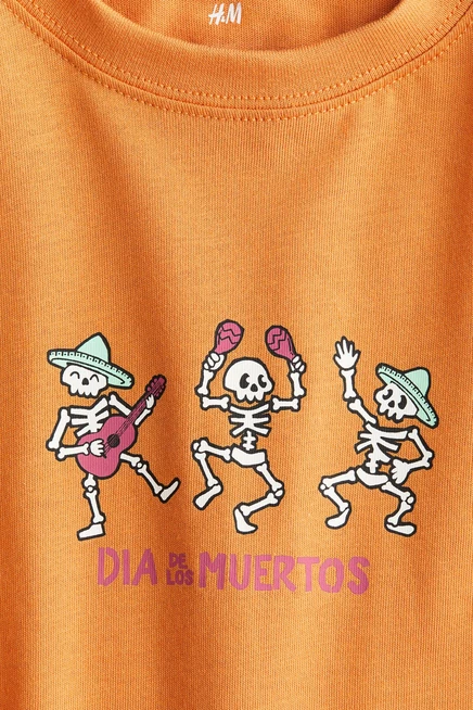 Детская футболка H&M с принтом «Dia de los Muertos», оранжевая