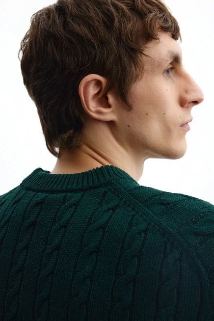 Мужской свитер H&M в косах, темно-зеленый