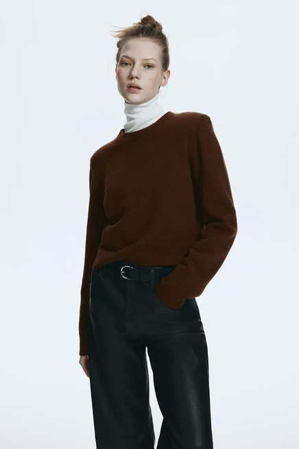 Женский свитер H&M с подплечниками, темно-коричневый