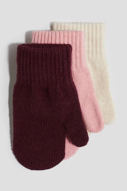 Варежки для малышей H&M 3 шт., тёмно-красные/розовые/кремовые