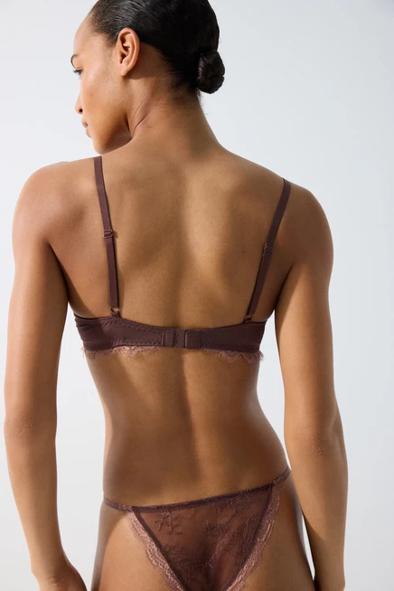 Microfiber and Lace Push-Up Bra dark brown/dusty pink