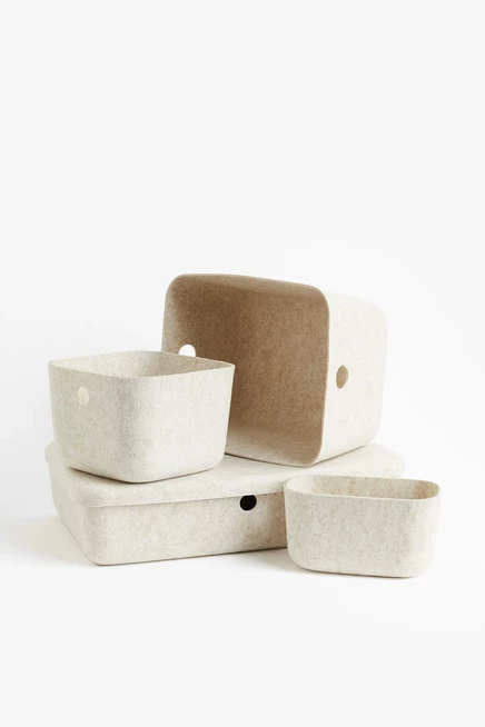 Large Felted Storage Basket natural white melange