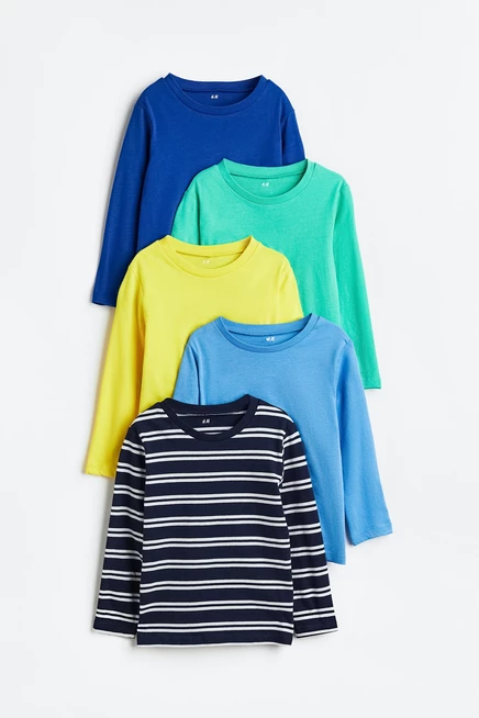 Детские лонгсливы H&M, 5 шт., темно-синие/бирюзовые/желтые
