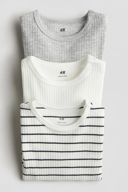 Боди для младенцев H&M, 3 шт., ребристые, серые в полоску