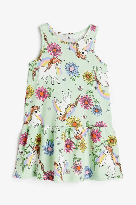 Платье для девочек H&M Ladybug, светло-зелёное/единороги