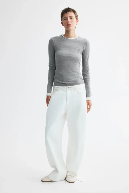 Long-Sleeved Ribbed Top gray melange