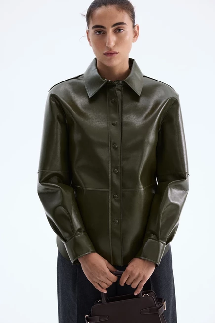 Женская рубашка H&M с покрытием, темно-зеленая