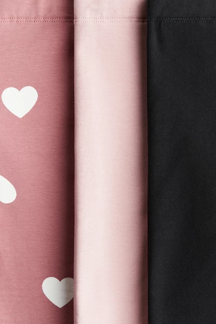 Леггинсы для девочек H&M, набор 3 шт., розовые в сердечки