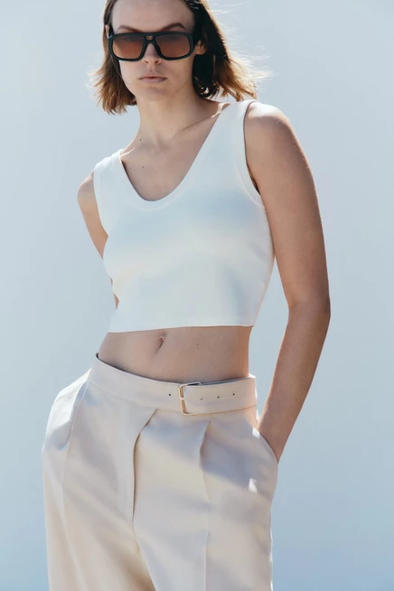 Straight-Leg Pants with Belt light beige
