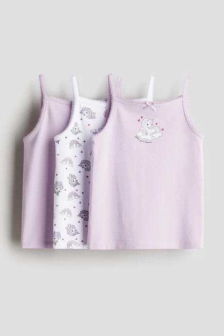 Майки для девочек H&M, 3 шт., хлопок, сиреневые/единороги