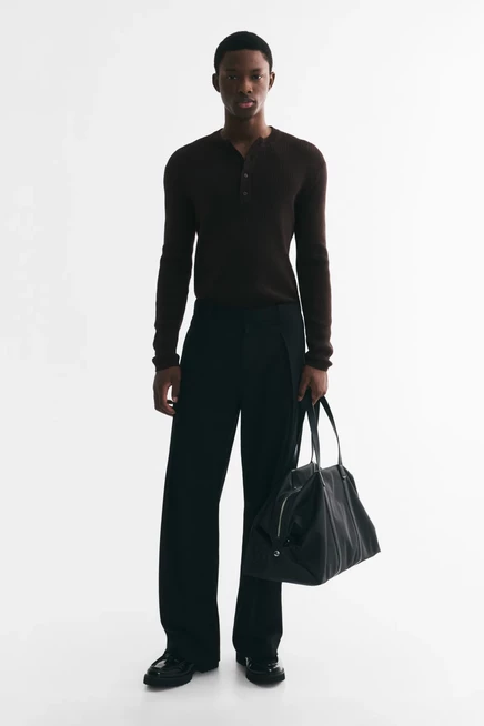 Мужская рубашка H&M Slim-Fit Henley, темно-коричневая